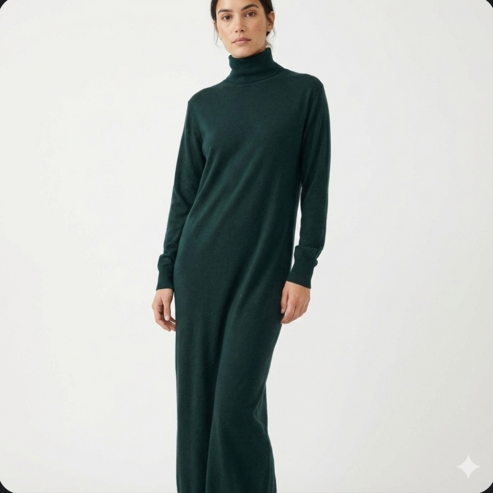 Vintage Bowman Turtleneck Midi Sheath Dress Green Lagenlook Wmn's Med